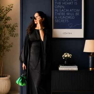 Black Satin Kaftan Top for Women – Elegant Loose Fit Long Sleeve Kaftan