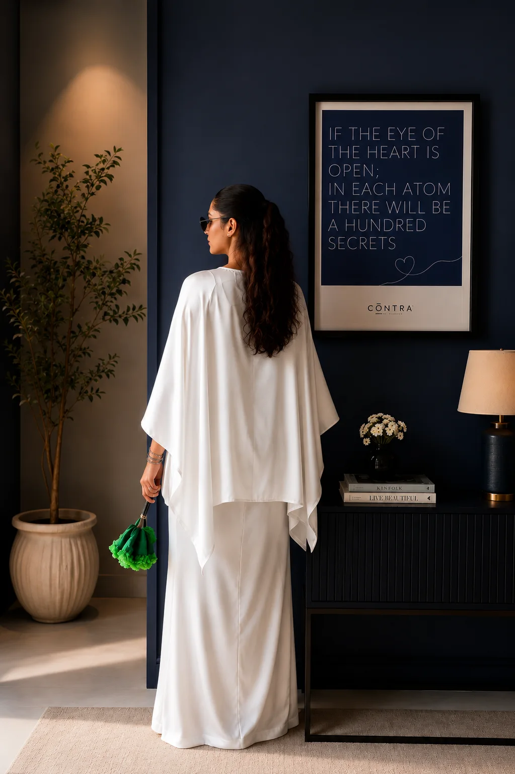 White Satin Kaftan Top for Women – Elegant Loose Fit Long Sleeve Kaftan - Image 2
