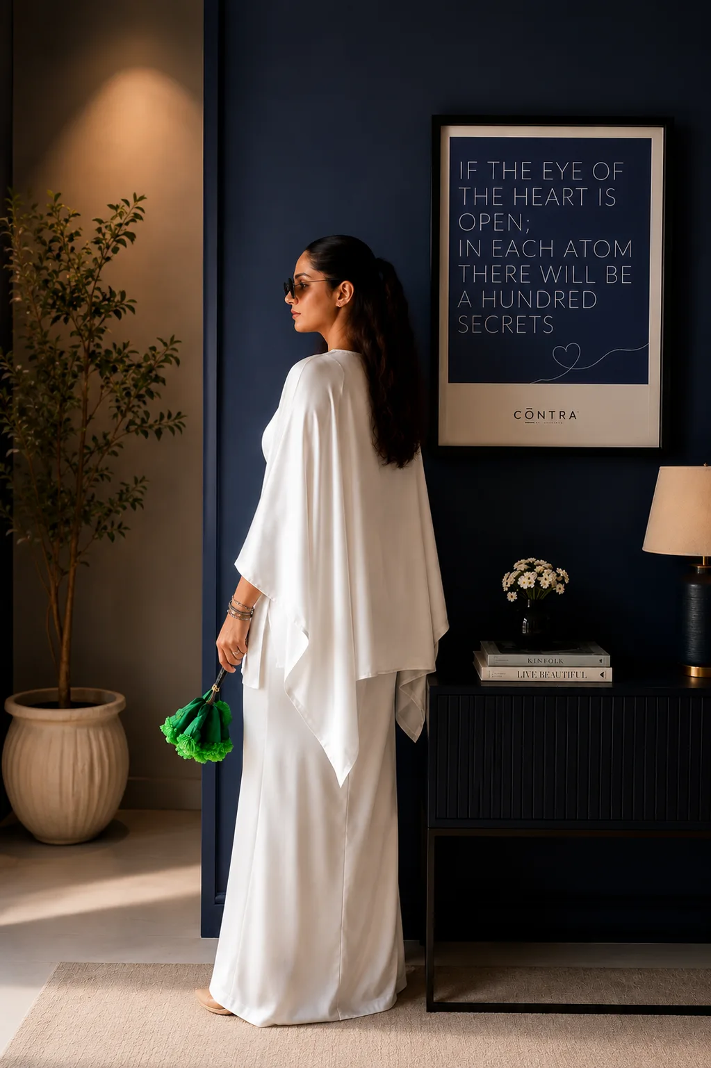 White Satin Kaftan Top for Women – Elegant Loose Fit Long Sleeve Kaftan - Image 3